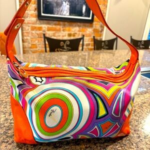 Emilio Pucci 
Orange Shoulder Bag with Psychedelic Swirl Design